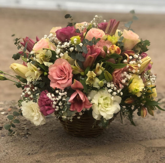 Canasto Mix Flores Rosadas